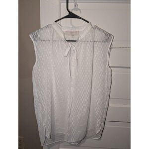 LOFT White Sleeveless Tie Neck Textured Clip Dot Blouse Top Small NWT